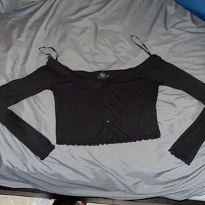 F21 Black Off the Shoulder Long Sleeve Crop Top